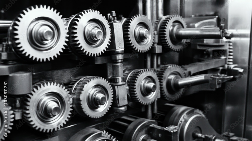 Poster Close-up of Interlocking Gears in a Machine
