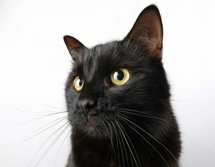 Retrato primer plano de mascota un gato negro sobre fondo blanco