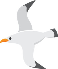 Charming cartoon seagull gracefully soaring with wings spread wide, capturing freedom and flight. Perfect for various projects