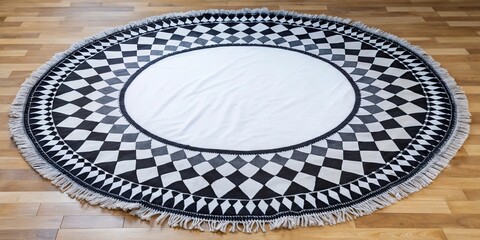 Engraving circle frame blanket in wide-angle black and white