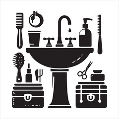 Bathroom sink tap silhouette on white background
