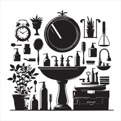 Bathroom sink tap silhouette on white background
