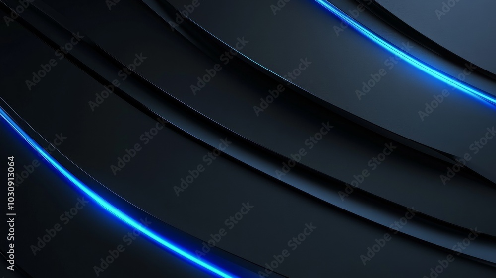 Poster abstract black background with blue glowing lines, creating a modern and futuristic concept, perfect
