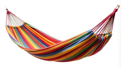 Extreme close-up colourful hammock isolated on white background