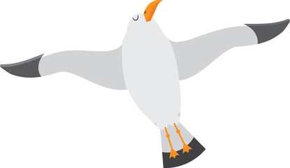 Elegant seagull gracefully soaring through the sky, embodying freedom and flight with its white, gray, and orange plumage. Evoking tranquility and simplicity in nature avian wonders