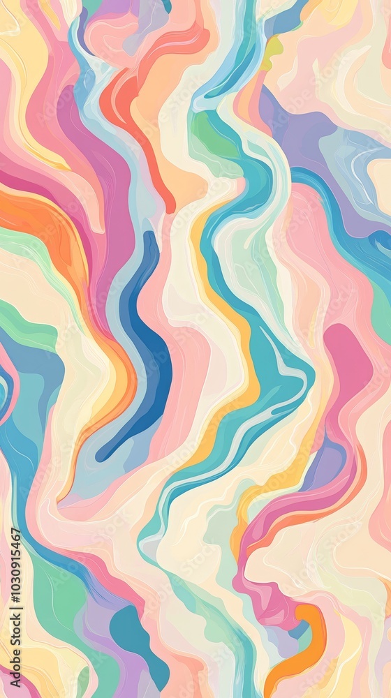 Poster graceful pastel swirls intertwine to form wavy lines, creating a vibrant abstract background full of