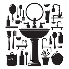 Bathroom sink tap silhouette on white background
