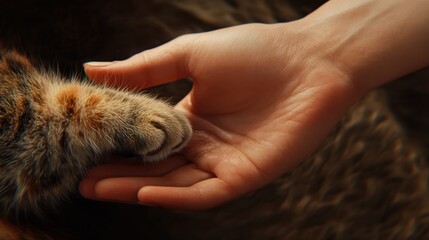 Paw of a cat touching a human hand