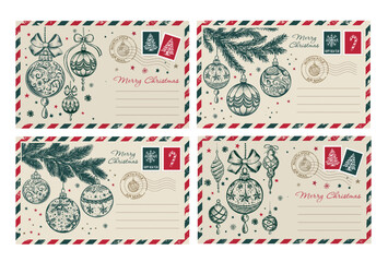 Christmas mail, postcard set, hand drawn illustration.	
