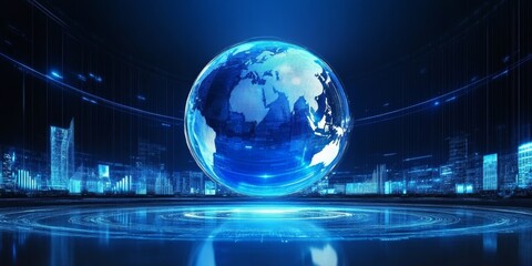 Earth globe blue light hologram modern technology display 