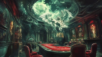 Naklejka premium Celestial and hellish realms collide in a casino setting