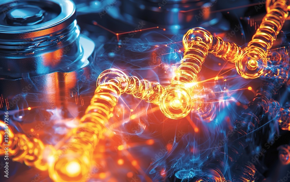 Poster abstract representation of electrical energy with glowing circuits and sparks in a technological set