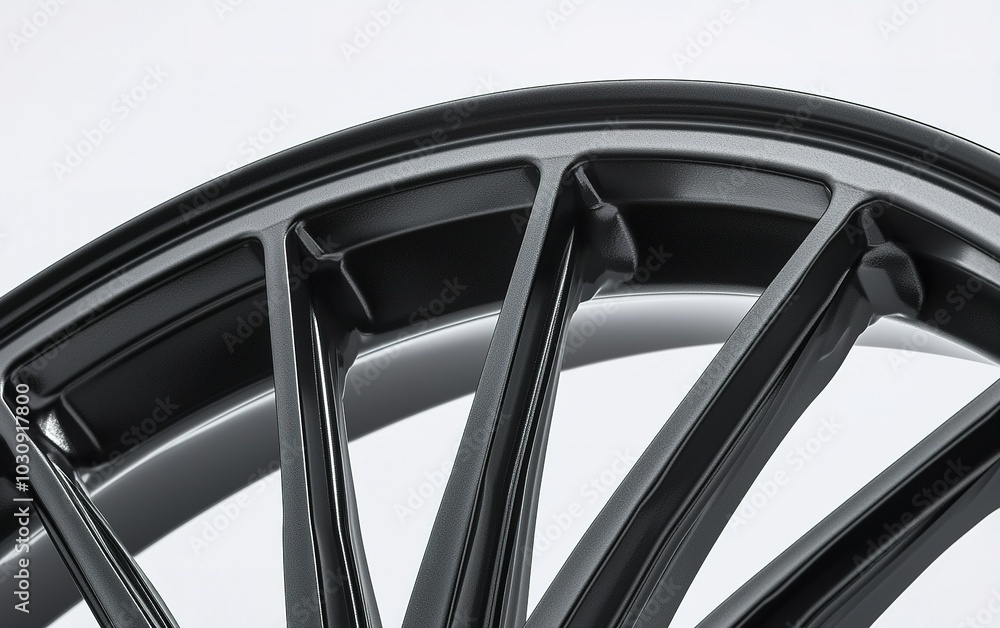 Poster close-up view of a sleek alloy wheel showcasing modern design elements with a shiny black finish in 