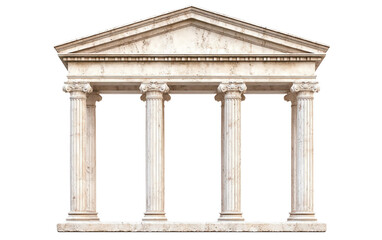 Obraz premium Ancient temple structure with columns, white isolate background. Transparent background.