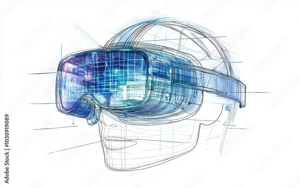 Poster a conceptual design of futuristic augmented reality glasses showcasing digital interface elements an