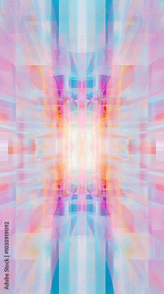 Poster abstract background featuring converging light trails in pink and blue tones, creating a sense of de