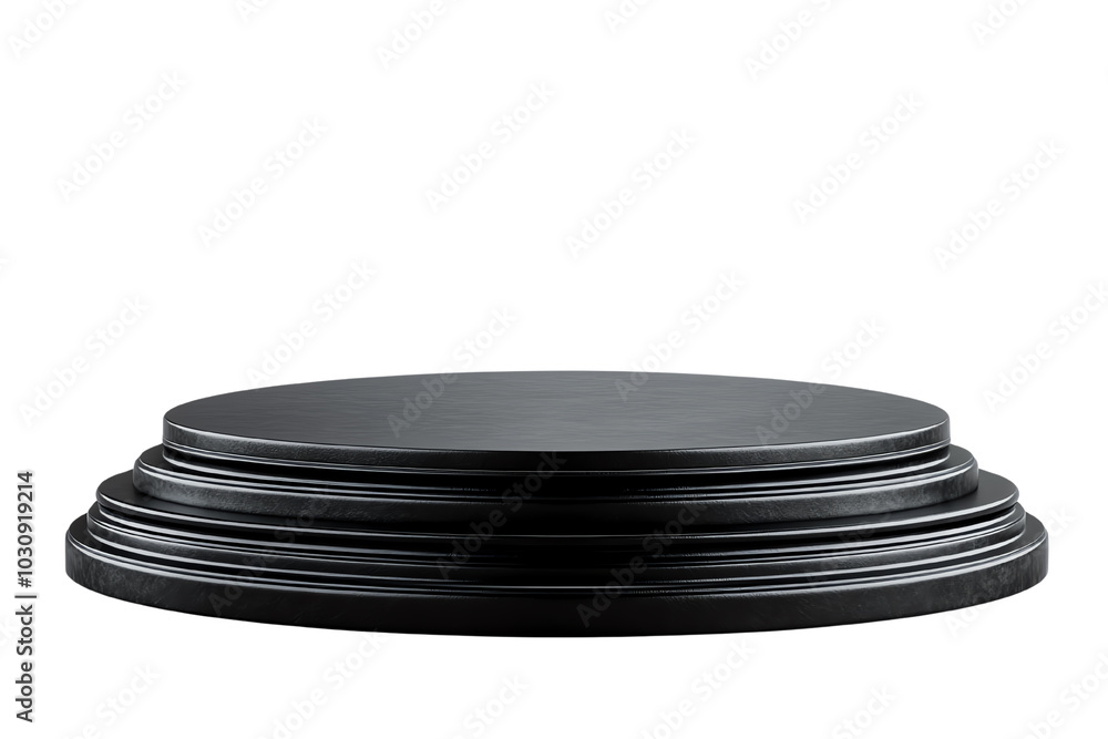 Poster black pedestal display with circular surface on isolated background. transparent background.