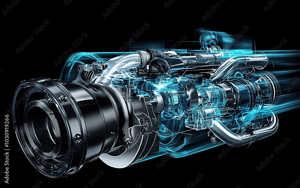 Poster detailed view of a jet engine component showcasing advanced technology and engineering design in a d