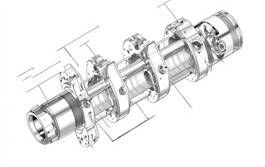 Detailed engineering design of a precision camshaft showcasing intricate components and measurements for automotive applications