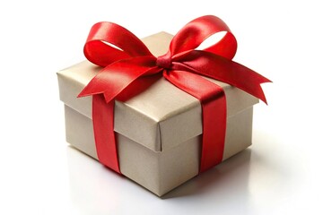 Fototapeta premium Gift box with red bow on white background silhouette
