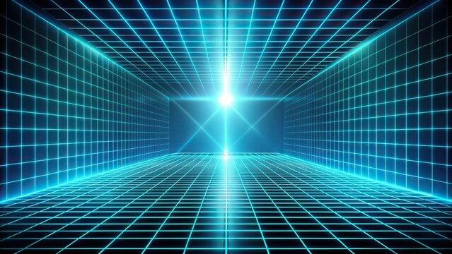 futuristic tron legacy inspired background with illuminated grid and shapes