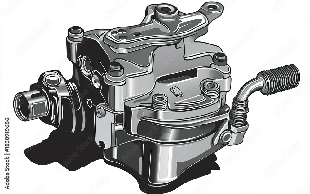 Poster detailed view of a shiny mechanical part showcasing intricate design, commonly used in automotive ap