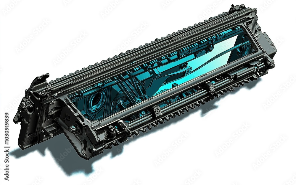 Poster detailed view of a complex mechanical component showcasing intricate design and functionality in a s
