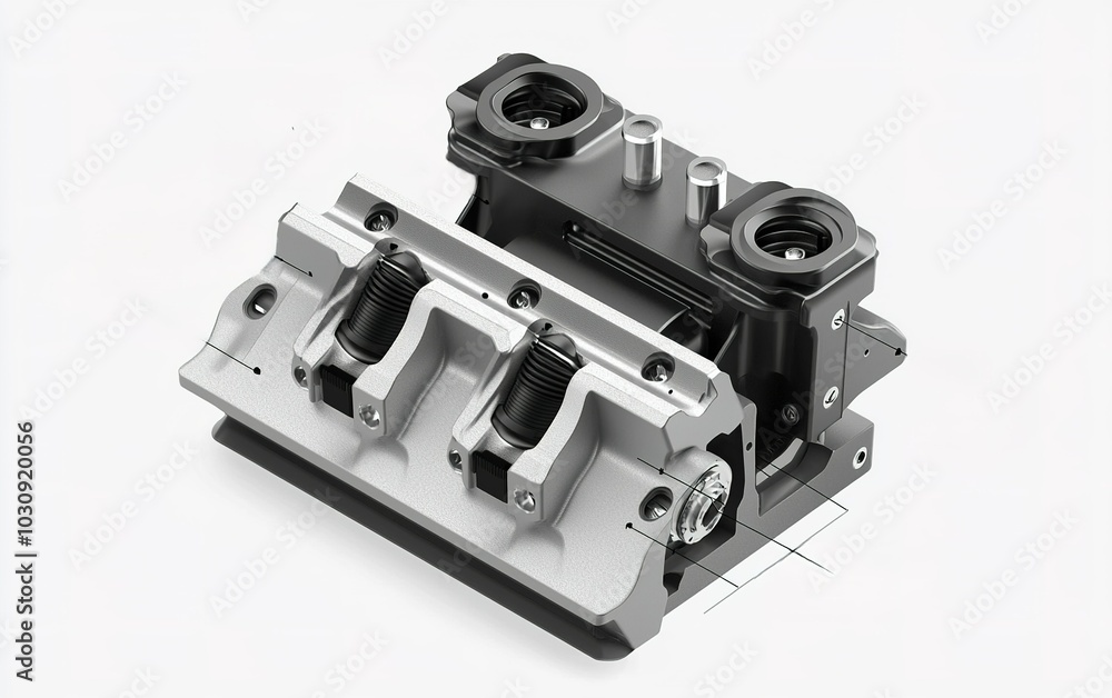 Poster detailed view of an automotive engine component showcasing its complex design and engineering featur