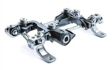 Detailed view of a precision-engineered bicycle rear suspension assembly showcasing innovative design and construction methods