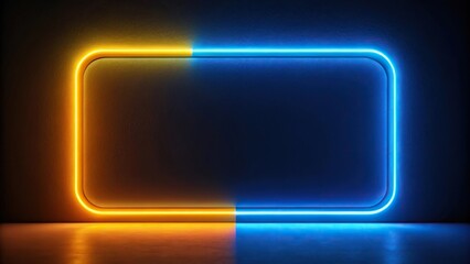 Fototapeta premium Glowing futuristic neon light in dark background reflected