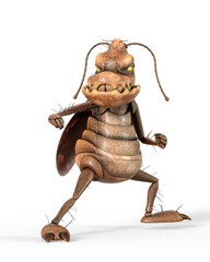 roach bug cartoon is ready to fight and very anngry on white background