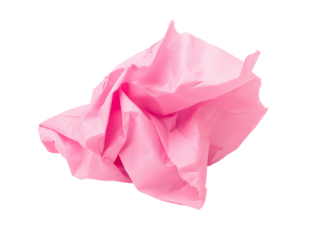 Crumpled pink paper isolated on white background. Transparent background.