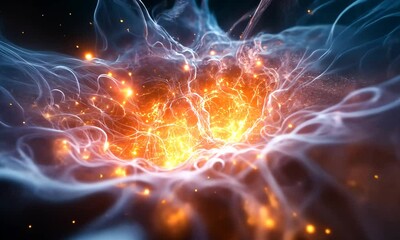 A vibrant, abstract representation of cosmic energy and matter interactions.