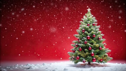 High angle Christmas background with Christmas tree in snowy scene
