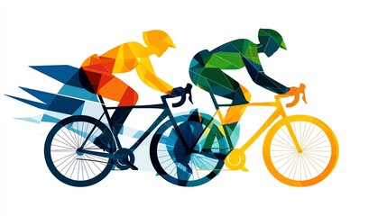 Fototapeta premium Image of abstract illustration of two cyclists racing.