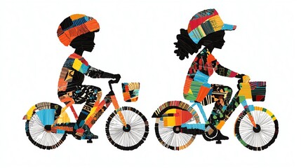 Obraz premium Silhouette of two children riding their bicycles.