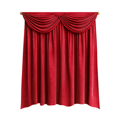 Elegant red curtain with drapery, isolated on white background. Transparent background.