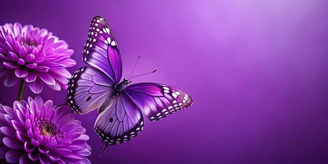 High angle view of purple butterfly and flower on purple background