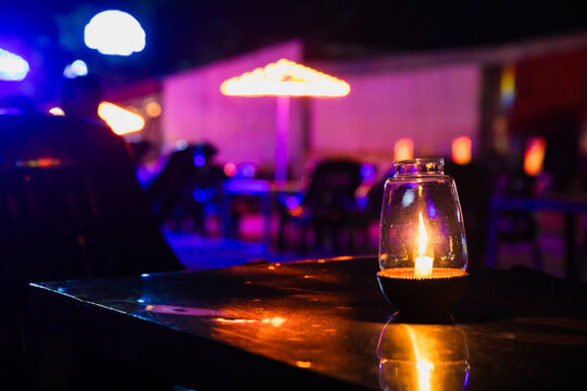 Beautifully Decorated Restaurants with Lights at Night in Goa, India