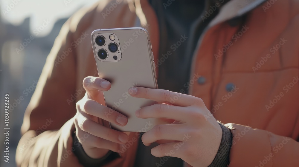 Poster close up of a man using mobile smart phone