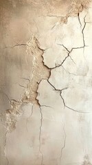 Fototapeta premium Cracked and distressed wall surface showing damage and creating an abstract pattern, perfect for backgrounds and textures
