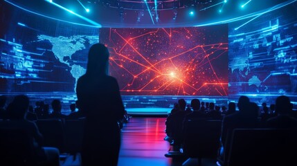 High tech futuristic event office with hologram technology and smart features