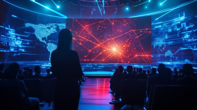 High tech futuristic event office with hologram technology and smart features