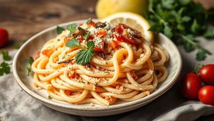 Traditional Italian pasta Carbonara, Spaghetti with bacon, egg and parmesan cheese