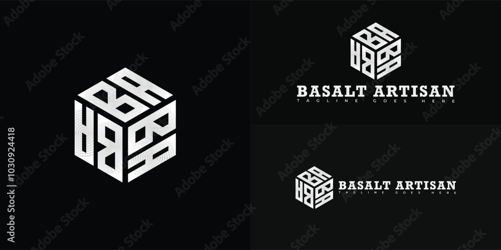 Poster modern initial hexagon vector letter ba or ab logo in silver color isolated on multiple background c