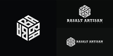 Modern initial hexagon vector letter BA or AB logo in silver color isolated on multiple background colors. The logo is suitable for stone-cutting operation logo design inspiration templates.