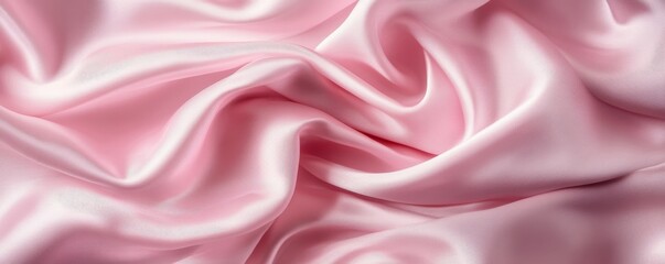 Obraz premium Smooth, delicate pink satin fabric flowing in luxurious waves, creating a sensual and sophisticated backdrop for beauty, fashion, or romantic concepts