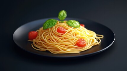 Dark plate with italian spaghetti on dark