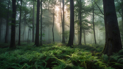 Obraz premium misty morning in the forest
