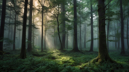 Obraz premium misty morning in the forest